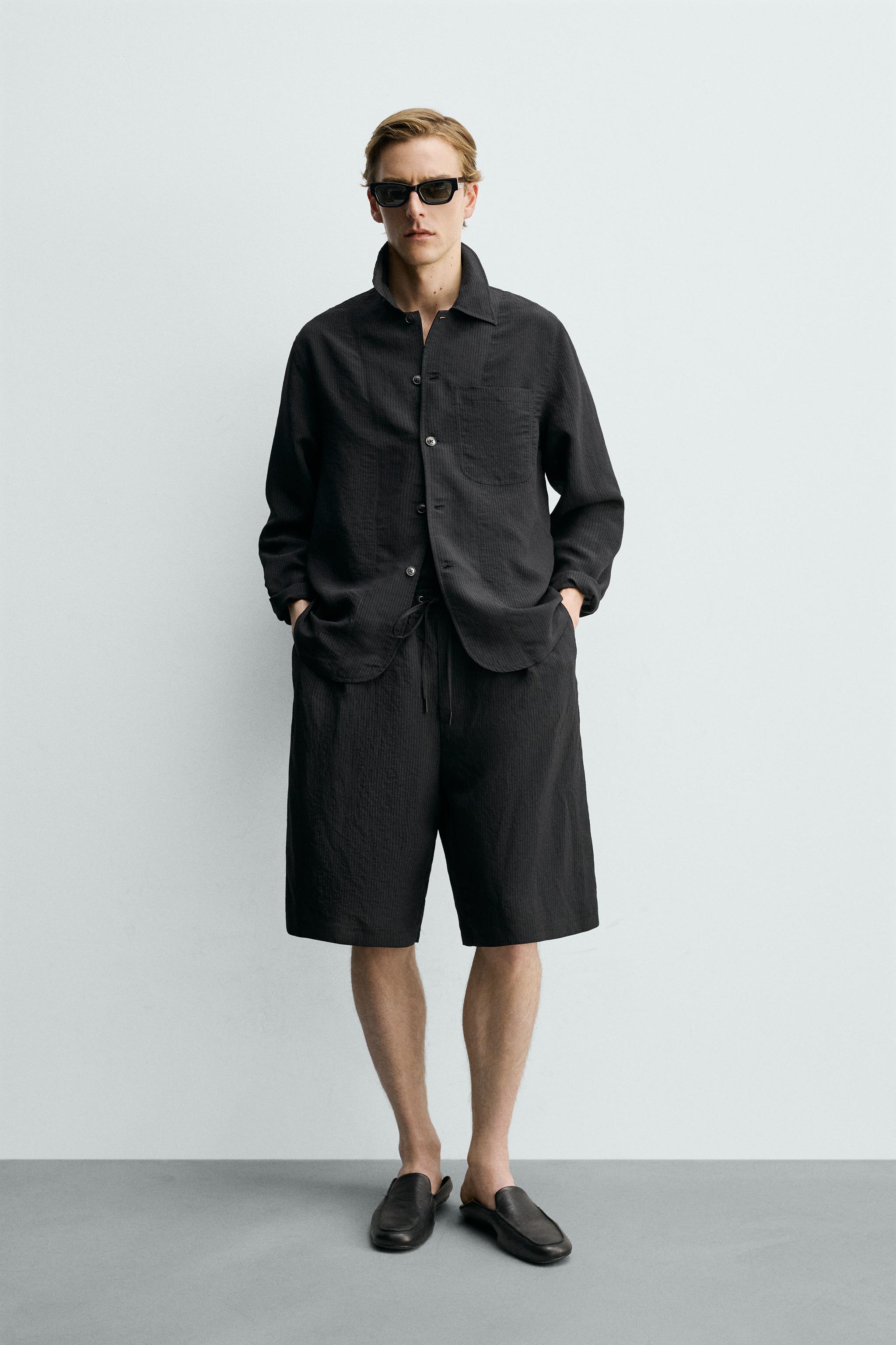 SHORT FLUIDE JACQUARD À RAYURES